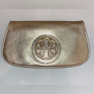 Metallic Gold Tory Burch Reva Clutch